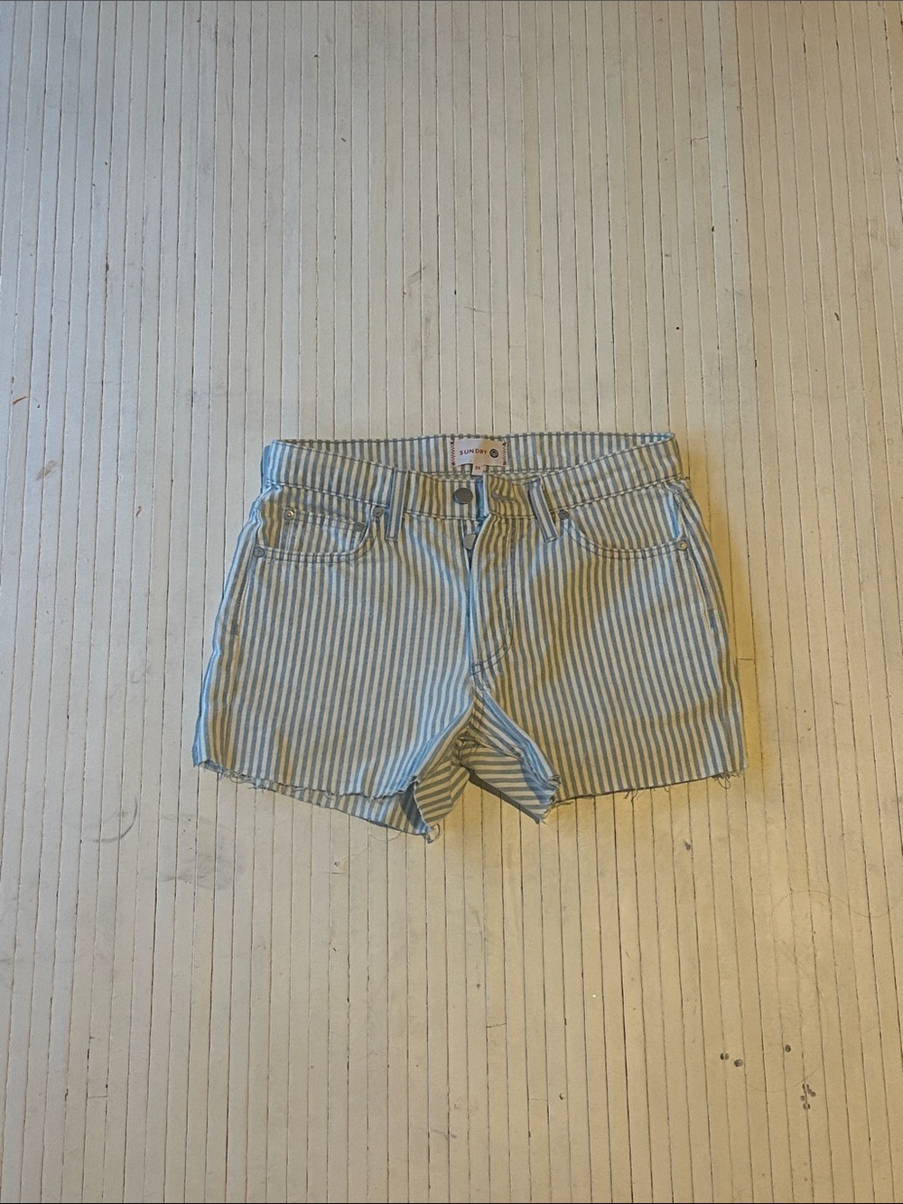 Sundry Blue & White Striped Jean Shorts